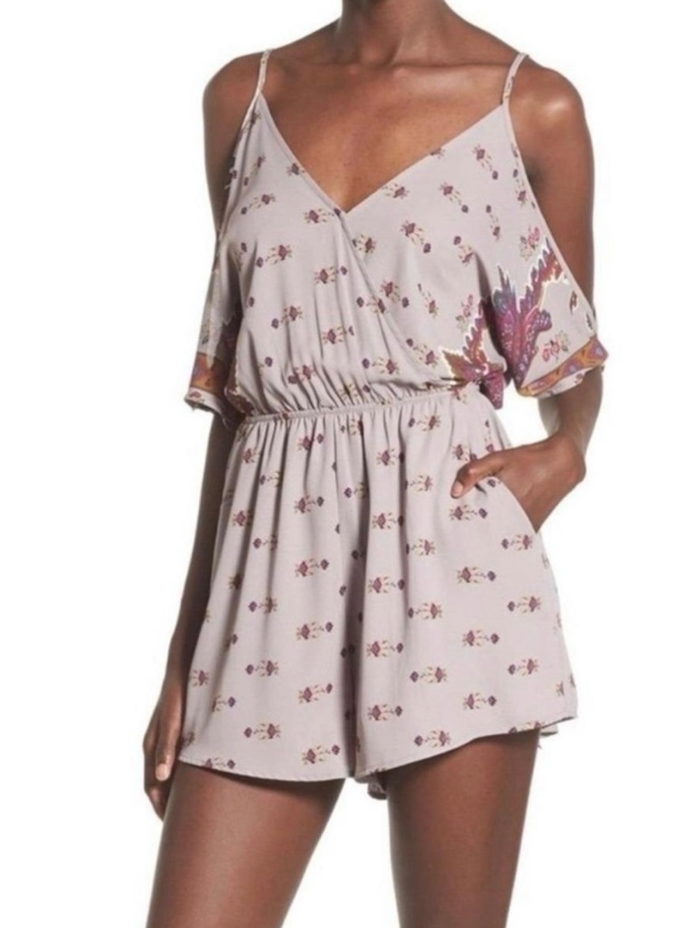 Floral Print Romper with Purple Accents